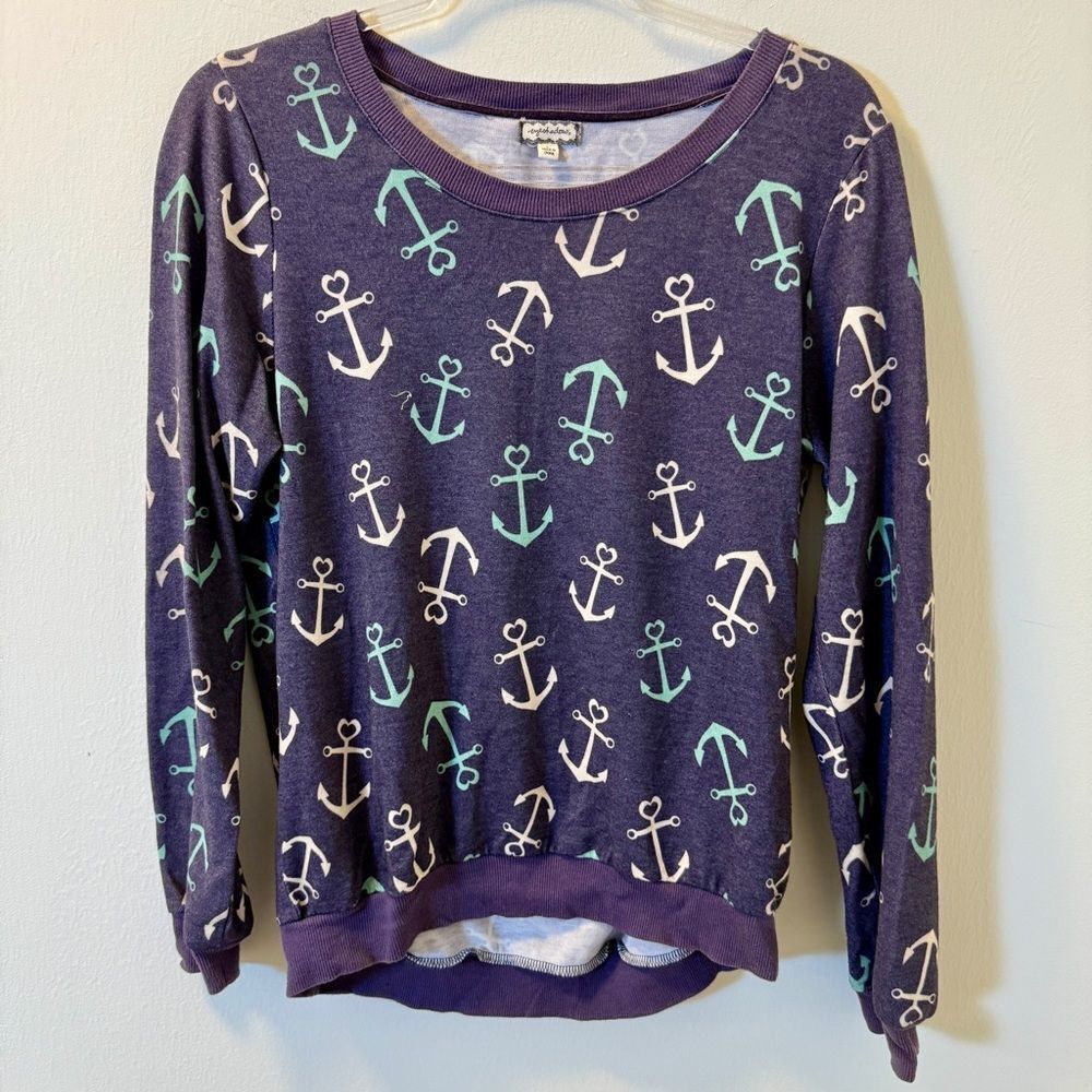 Eyeshadow Navy Anchor Print Pullover Sweatshirt Size L